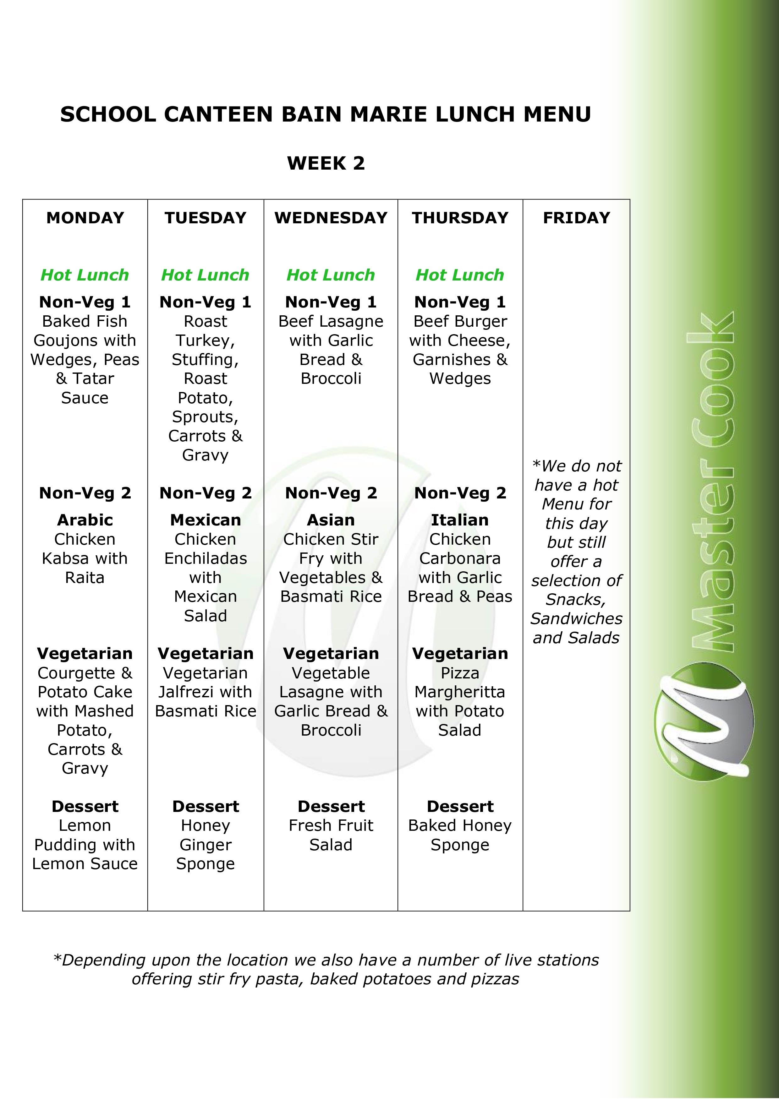 Daily Menu – Week 2