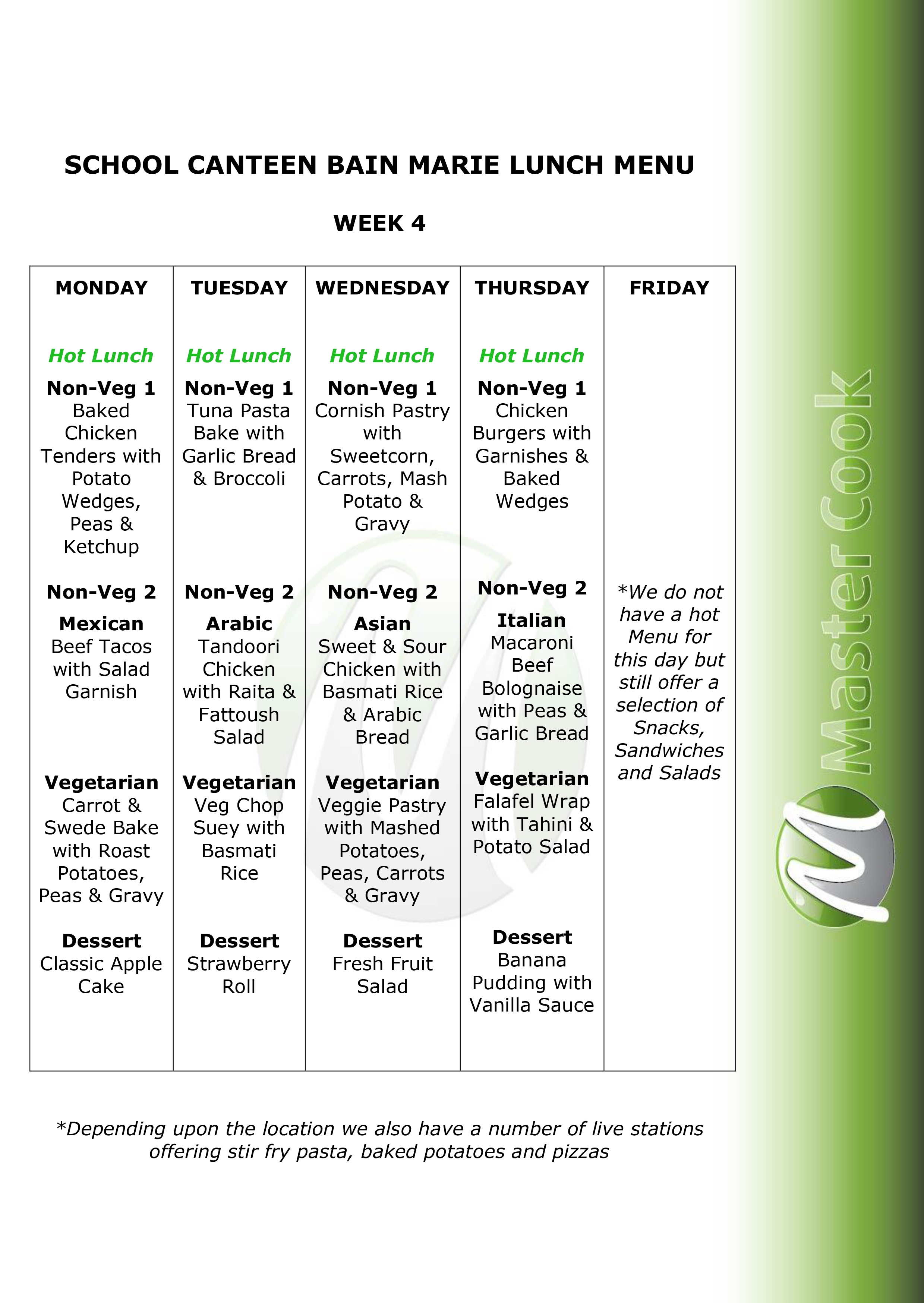 Daily Menu – Week 4